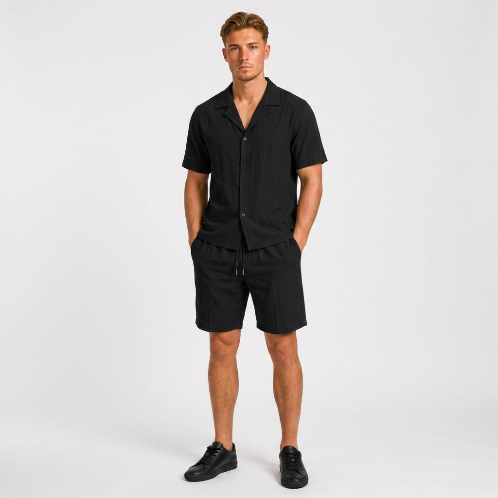 Ensemble lin homme | Chemise col camp et short