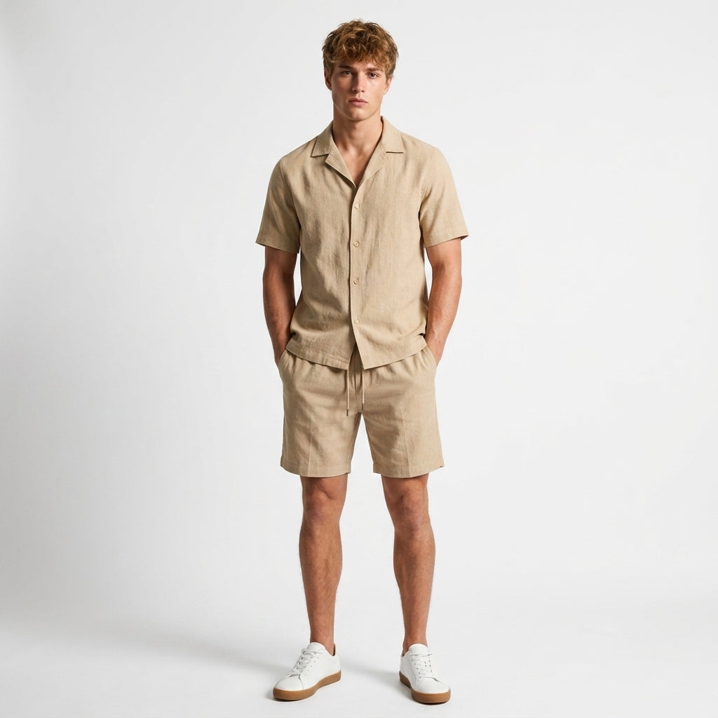 Ensemble lin homme | Chemise col camp et short