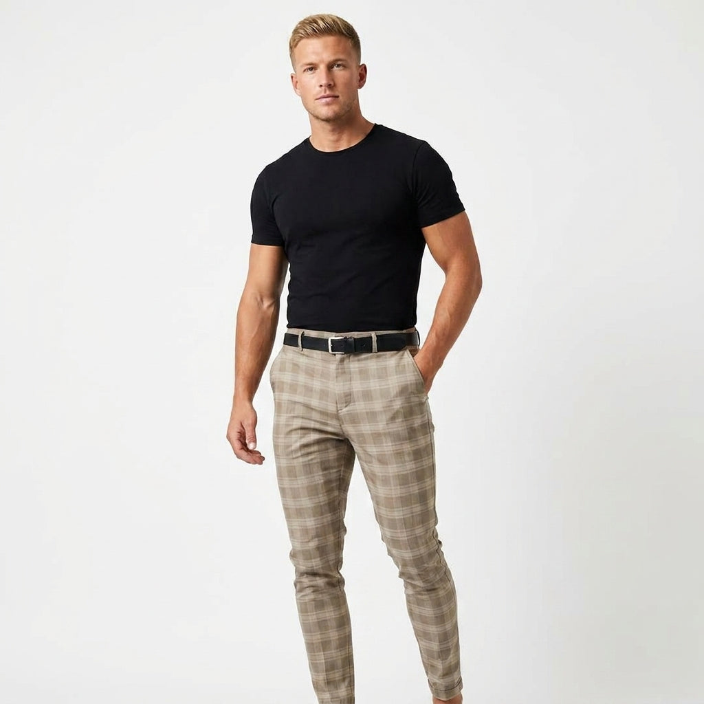 Pantalon élégant homme à carreaux – pantalon habillé à carreaux