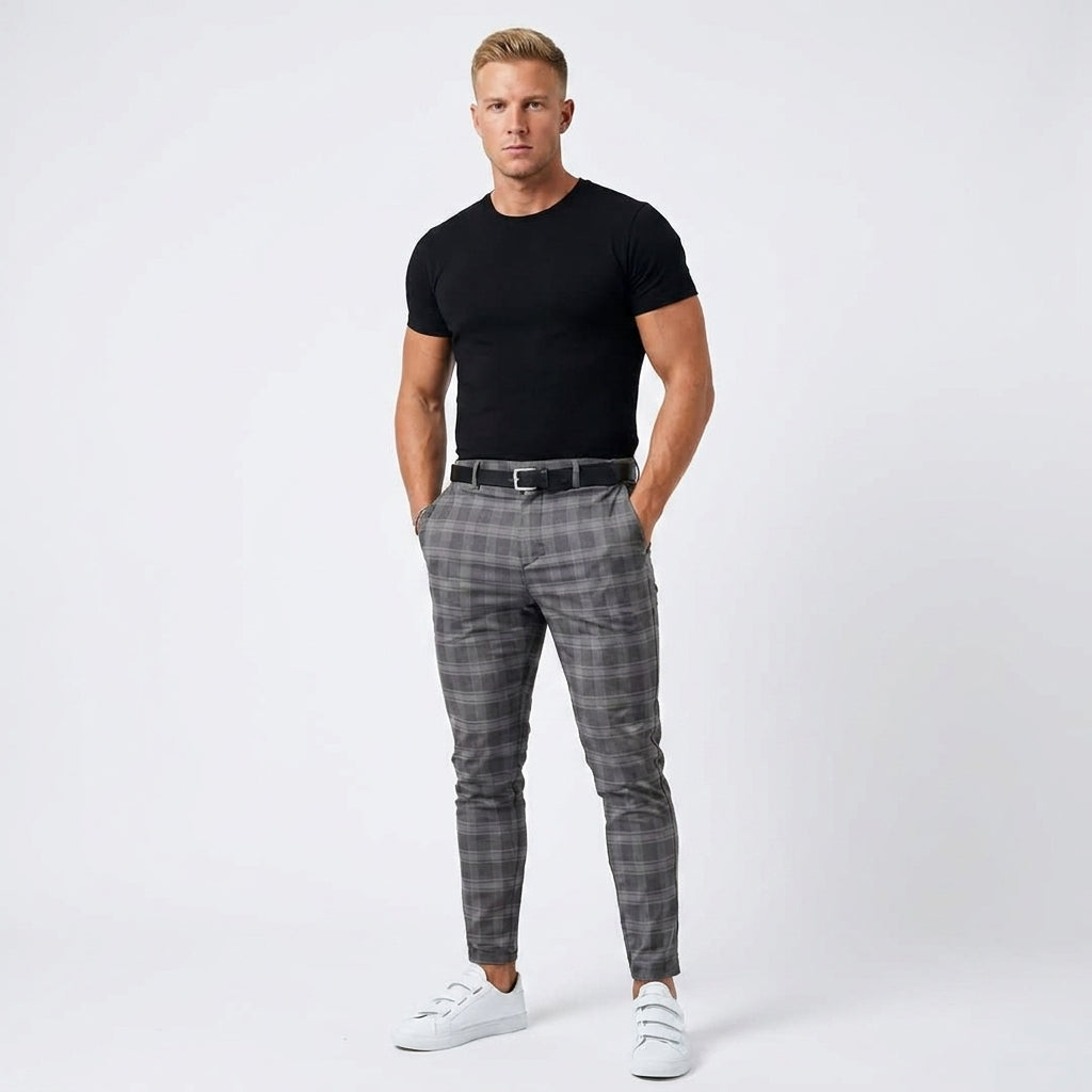 Pantalon élégant homme à carreaux – pantalon habillé à carreaux