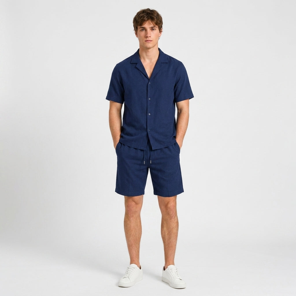 Ensemble lin homme | Chemise col camp et short