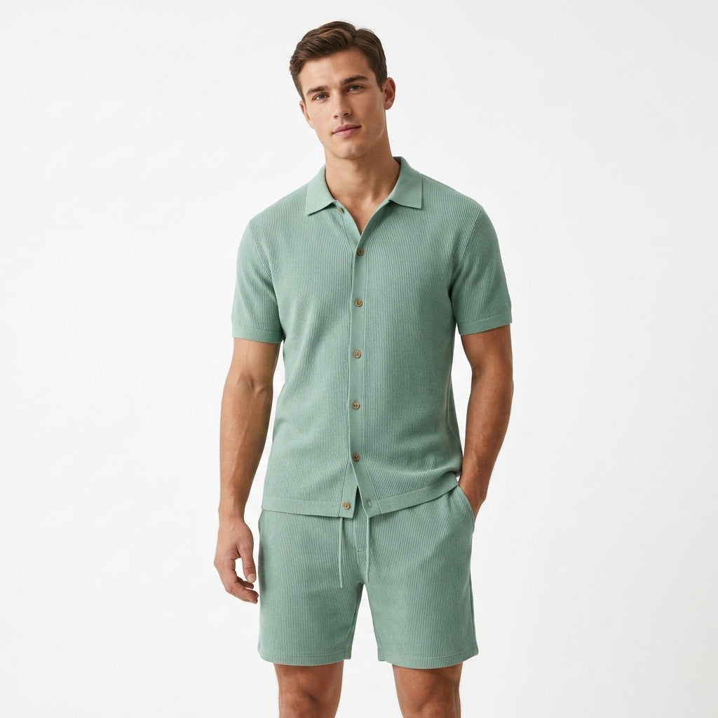 Ensemble tricot homme | Polo et short rayé