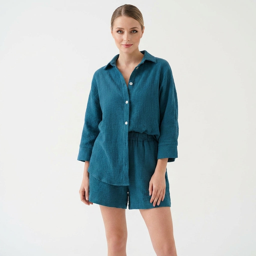 Ensemble en mousseline femme chemise et short – tenue estivale