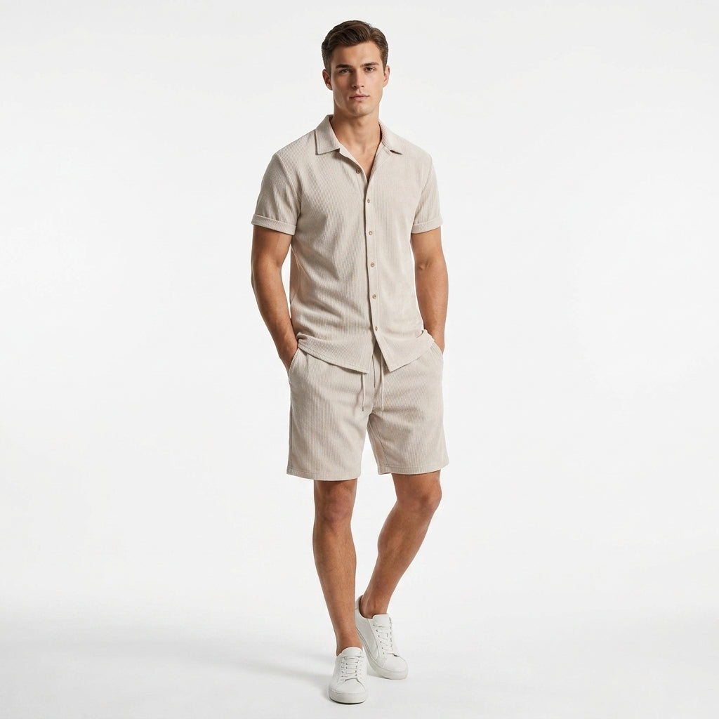 Ensemble tricot homme | Polo et short rayé