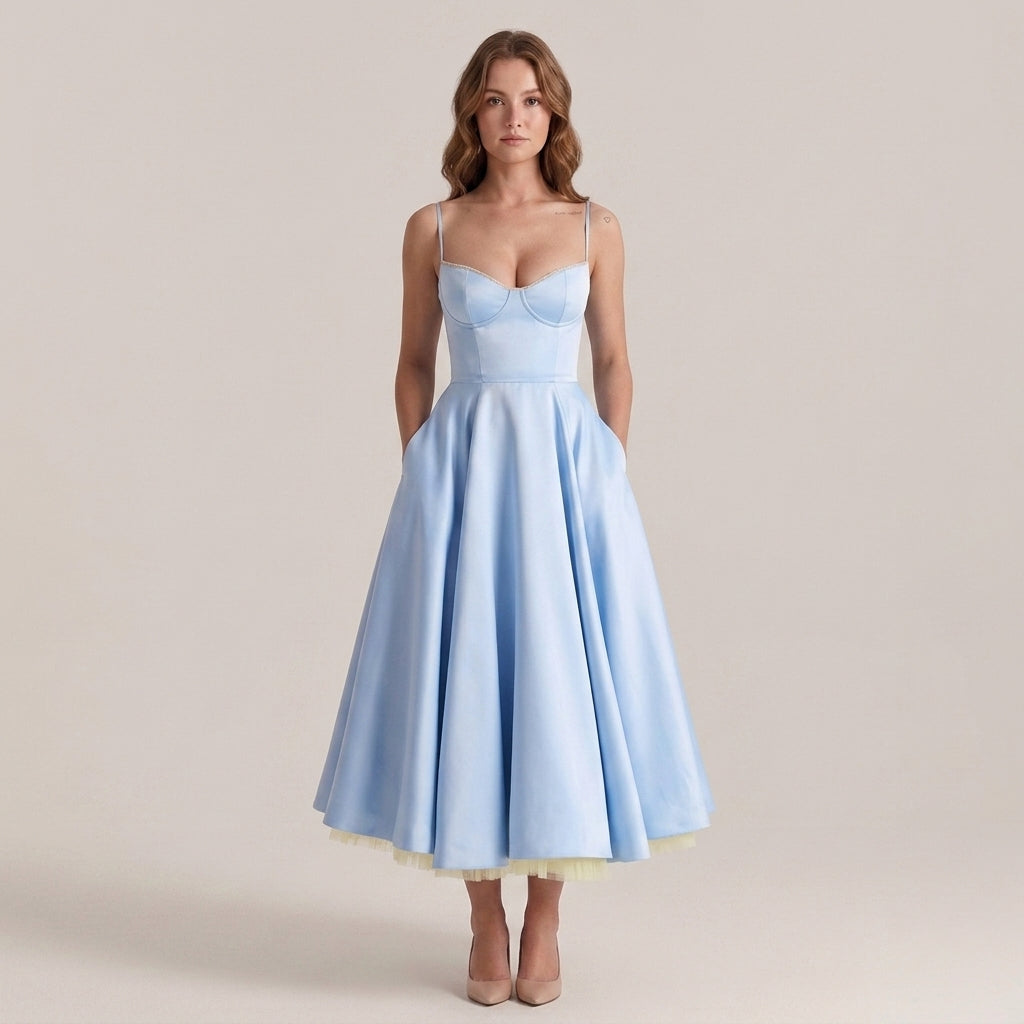 Robe maxi femme en tulle taille haute évasée élégante