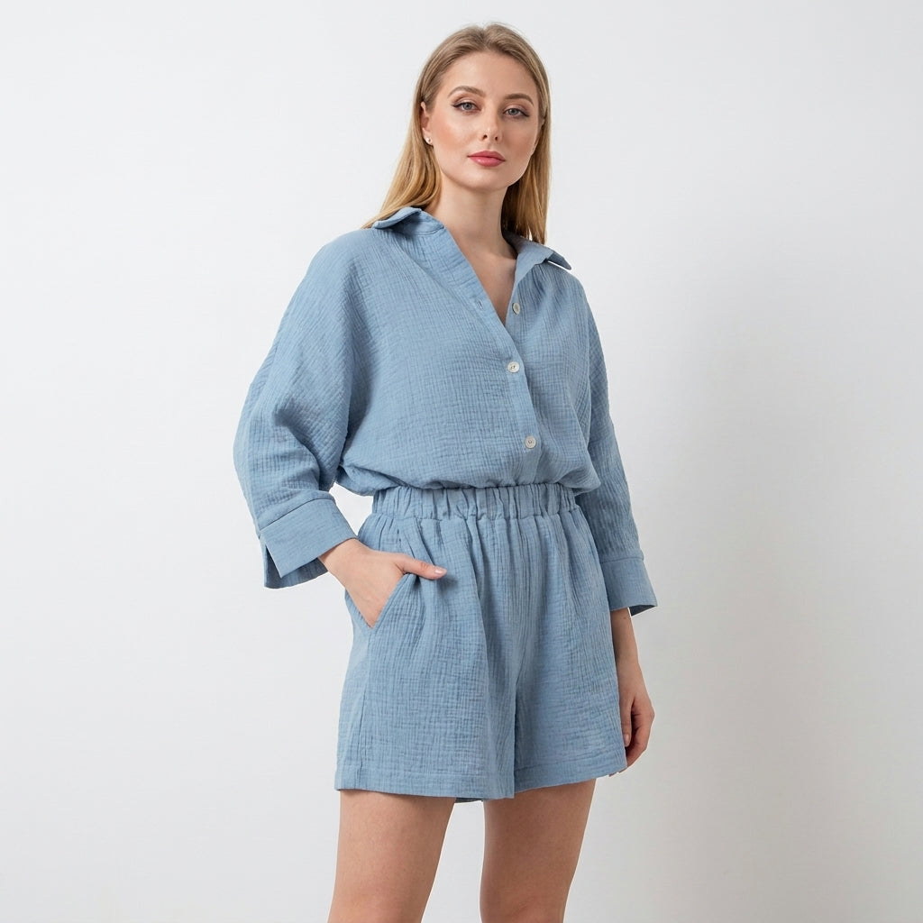Ensemble en mousseline femme chemise et short – tenue estivale