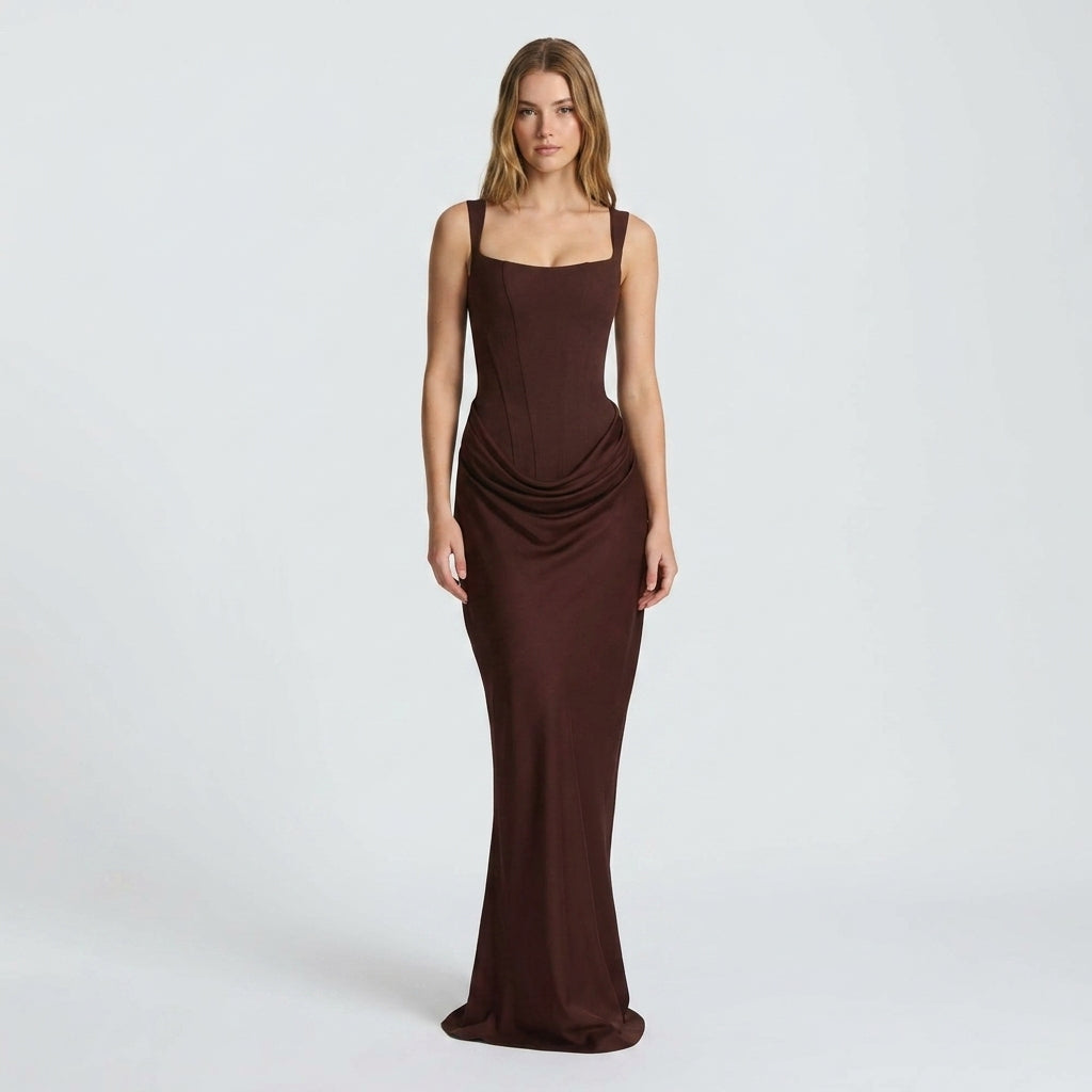 Robe maxi femme col carré – longue robe d'été