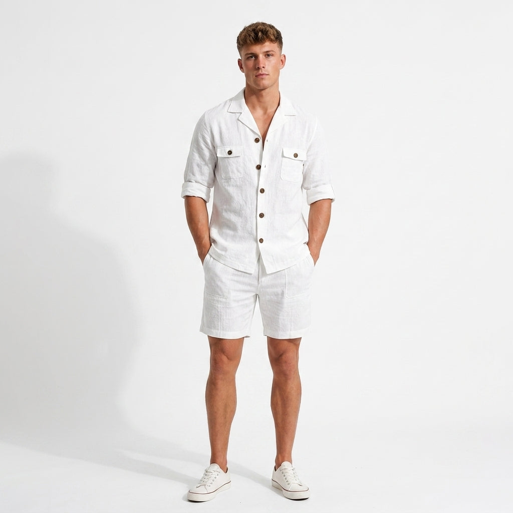 Ensemble d'été homme chemise et short | Tissu en lin