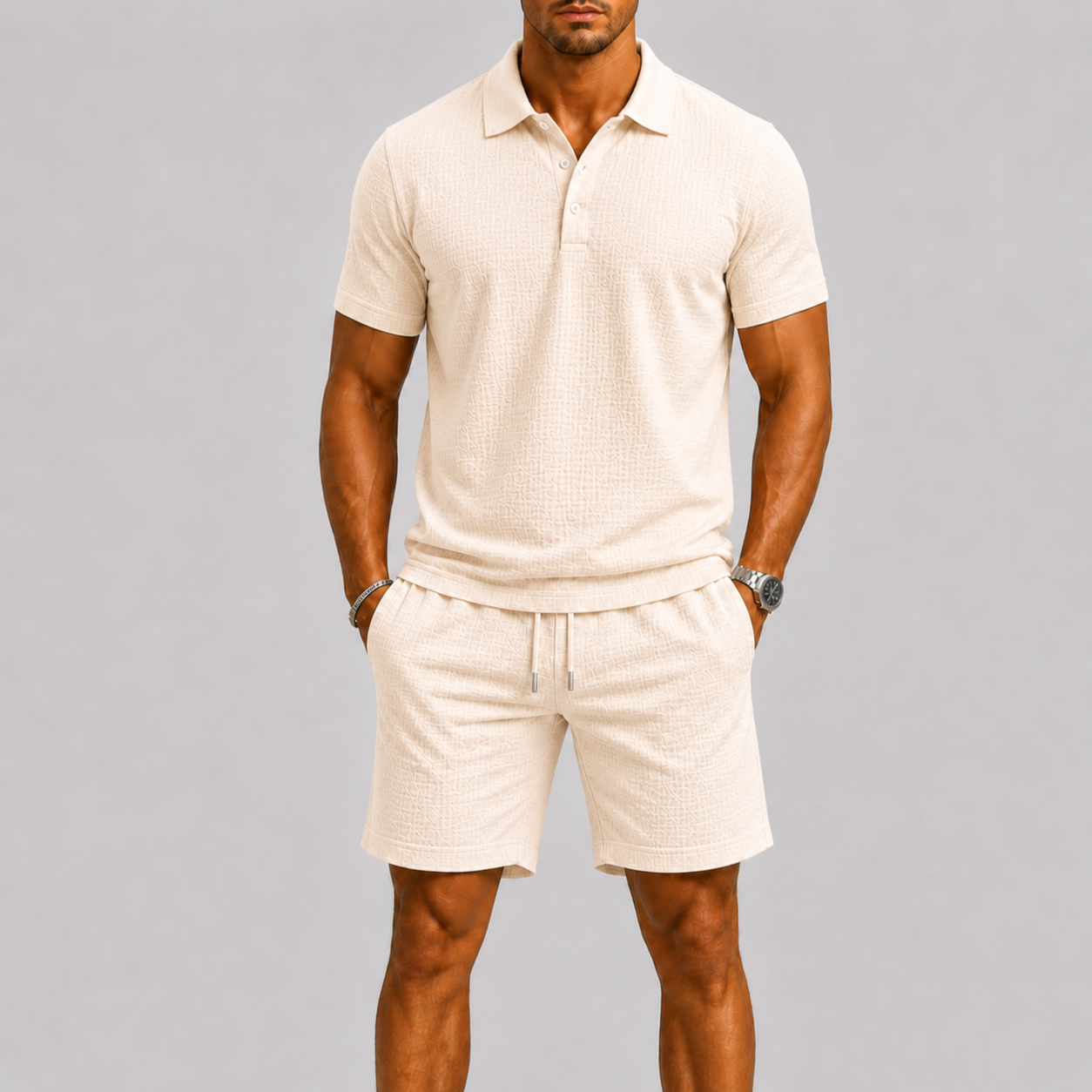 Ensemble d'été homme chemise à manches courtes et short | Col classique