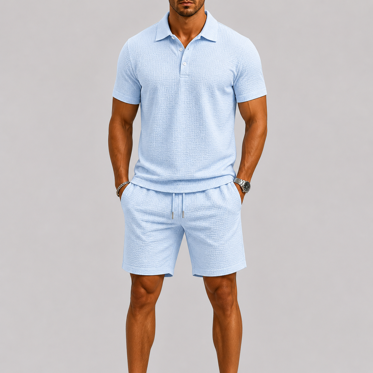 Ensemble d'été homme chemise à manches courtes et short | Col classique