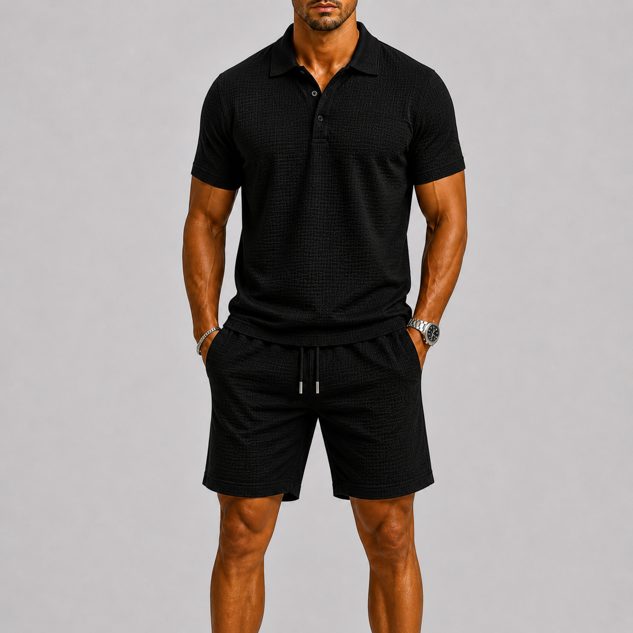 Ensemble d'été homme chemise à manches courtes et short | Col classique