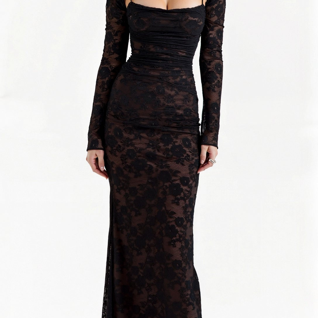 Robe corset maxi en dentelle femme – longue robe en dentelle