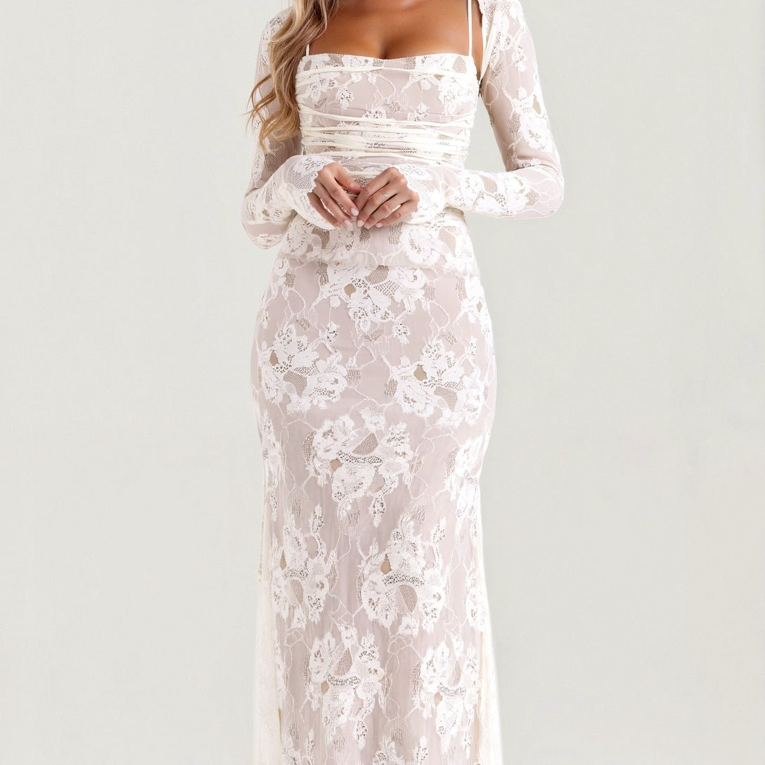 Robe corset maxi en dentelle femme – longue robe en dentelle