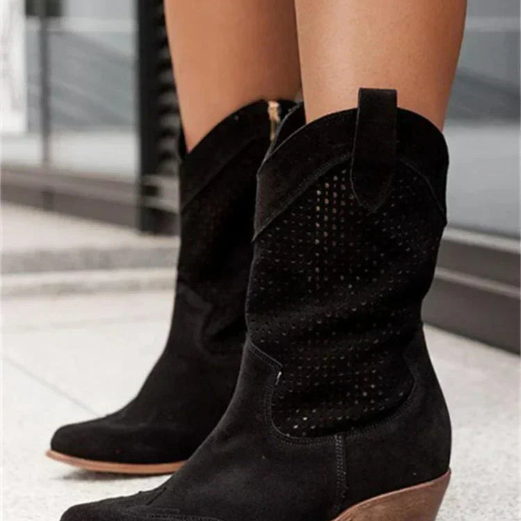 Bottes cowboy femme à talon | Cuir naturel avec fermeture éclair latérale