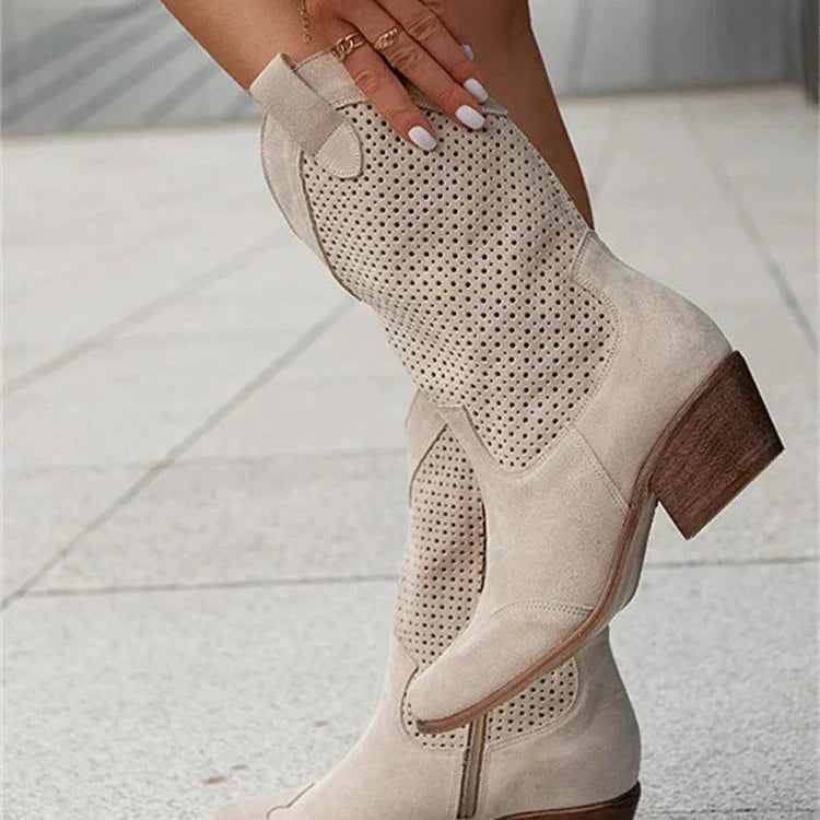 Bottes cowboy femme à talon | Cuir naturel avec fermeture éclair latérale