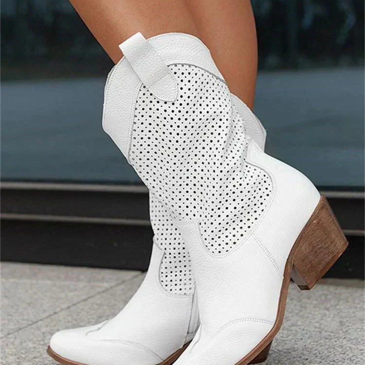 Bottes cowboy femme à talon | Cuir naturel avec fermeture éclair latérale