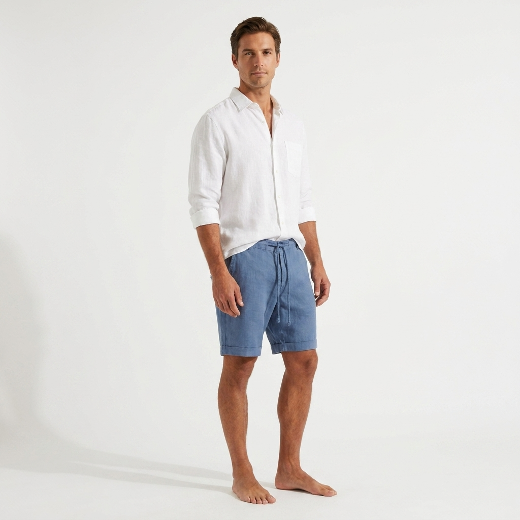 Short en lin homme avec cordon – 100% lin, léger et respirant