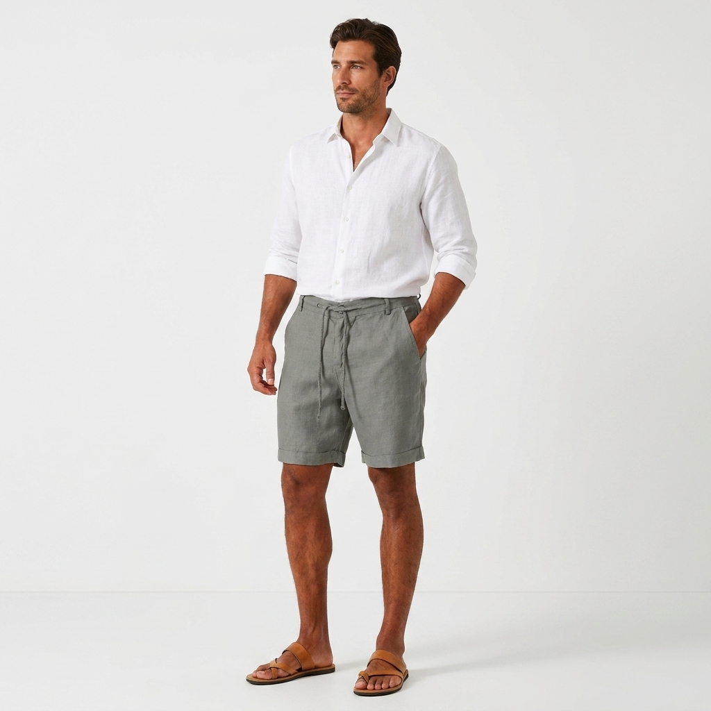 Short en lin homme avec cordon – 100% lin, léger et respirant